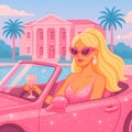 Glamorous blonde in sparkling pink convertible, AI generated Royalty Free Stock Photo
