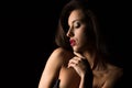Glamorous brunette woman with bright makeup with naked shoulders Royalty Free Stock Photo