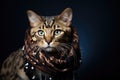 Glamorous Cat Looking Chic In A Fashionable Leopard Print Scarf