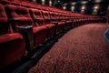 Glamorous cinema hall. Cinema experience room with red carpet.