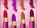 Glamorous colorful lipstick set on the sparkling effects backg