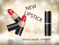 Glamorous colorful lipstick on the sparkling effects backgroun