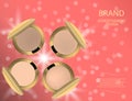 Glamorous compact foundation on the sparkling effects background. Mock-up 3D Realistic Vector illustration Royalty Free Stock Photo