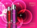 Glamorous Cosmetic Bottles, Jars on the Sparkling Effects Background.