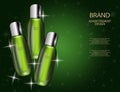 Glamorous Cosmetic Bottles, Jars on the Sparkling Effects Background