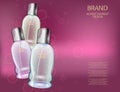 Glamorous Cosmetic Bottles, Jars on the Sparkling Effects Background.