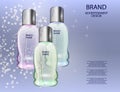 Glamorous Cosmetic Bottles, Jars on the Sparkling Effects Background.