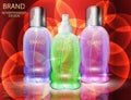 Glamorous Cosmetic Bottles, Jars on the Sparkling Effects Background.