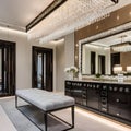 11 A glamorous dressing room with a mirrored vanity, plush seating, and chandelier lighting2, Generative AI