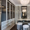 11 A glamorous dressing room with a mirrored vanity, plush seating, and chandelier lighting1, Generative AI