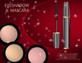 Glamorous Eye Shadows and mascara products package design in 3d