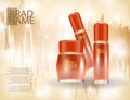 Glamorous face Beauty Care Products Packages on the sparkling effects background