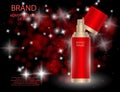 Glamorous facial treatment essence set on the sparkling effects background, elegant ads for design.