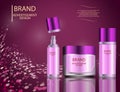 Glamorous facial treatment essence set on the sparkling effects background, elegant ads for design.