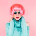 Glamorous fashion lady in pink wig Royalty Free Stock Photo