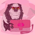 Glamorous fashion marmoset with pink satchel