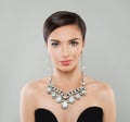 Glamorous fashion model woman with short hair, makeup and diamond jewelry, portrait Royalty Free Stock Photo