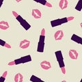 Glamorous fashion seamless pattern with gold lipstick and kisses