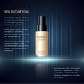 Glamorous foundation ads, glass bottle with foundation and sparkling effects, elegant ads for design, 3d illustration