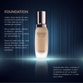 Glamorous foundation ads, glass bottle with foundation and sparkling effects, elegant ads for design, 3d illustration