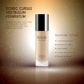 Glamorous foundation ads, glass bottle with foundation and sparkling effects, elegant ads for design, 3d illustration