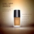 Glamorous foundation ads, glass bottle with foundation and sparkling effects, elegant ads for design, 3d illustration