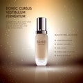 Glamorous foundation ads, glass bottle with foundation and sparkling effects, elegant ads for design, 3d illustration