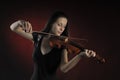 Glamorous girl with a long brown hair playing the violin