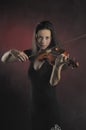 Glamorous girl with a long brown hair playing the violin