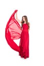 glamorous girl posing in red dress with veil Royalty Free Stock Photo