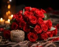 Glamorous Golden Bokeh and Red Roses Gift Royalty Free Stock Photo