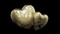 Glamorous golden hearts on black background