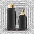 Glamorous Hair Care Products black Packages on the transparent background. Mock-up 3D Realistic Vector illustration