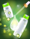 Glamorous Hair Care Products Packages with dropper on the sparkling effects background.