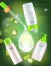 Glamorous Hair Care Products Packages with dropper on the sparkling effects background.