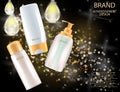 Glamorous Hair Care Products Packages on the sparkling effects background.