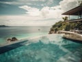 A glamorous infinity pool overlooking a picturesque beach created with Generative AI