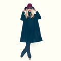 Glamorous lady in a black coat and hat. Royalty Free Stock Photo