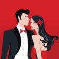 Glamorous Lady With Long Black Hair And Man in Tuxedo Suit