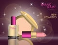 Glamorous lipstick, nail laquer, compact foundation on the spar Royalty Free Stock Photo