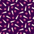 .Glamorous pattern with pink kisses and lipstick seamless pattern. Cosmetic seamless pattern. Vector illustration