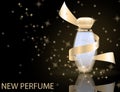 Glamorous perfume glass bottle on the sparkling effects backgro