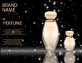 Glamorous perfume glass bottles on the sparkling effects