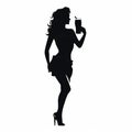 Glamorous Pin-up: Black Silhouette Woman Sipping Beer