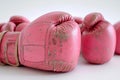 Glamorous Pink boxing gloves on a white background. Concept of femininity in sports, fashionable athletic equipment, and