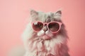 Glamorous Pink Cat with Heart-Shaped Sunglasses: Perfect for Valentine\'s Day Greetings.