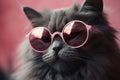 Glamorous Pink Cat with Heart-Shaped Sunglasses: Perfect for Valentine\'s Day Greetings.