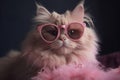 Glamorous Pink Cat with Heart-Shaped Sunglasses: Perfect for Valentine\'s Day Greetings.