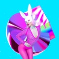 Sexy Lady in Disco Fashion Style. Playful rabbit mask. Night Party Clubbing concept Royalty Free Stock Photo