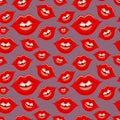 Seamless pattern with red female mouths